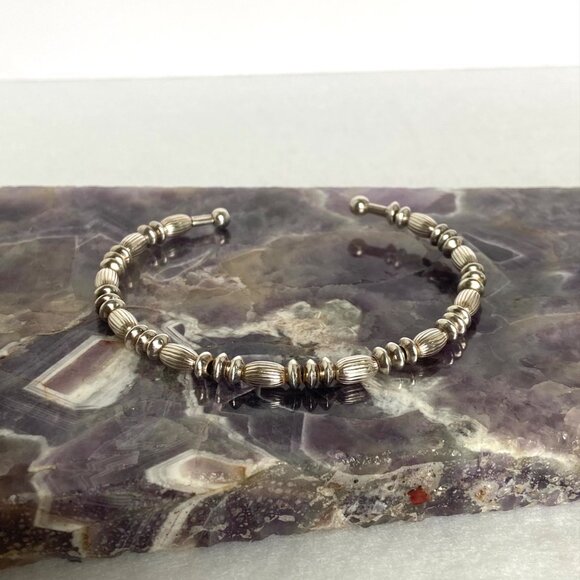 Sterling Silver 925 Italy Ball Beaded Flexible Cuff Bracelet Sz 6.75" - Picture 13 of 16